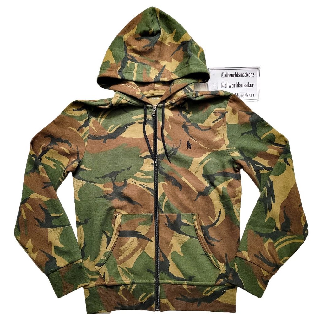 Polo Camouflage Camo Double Knit Fleece Hoodie Jacket Brown RL Green Black - Picture 4 of 14